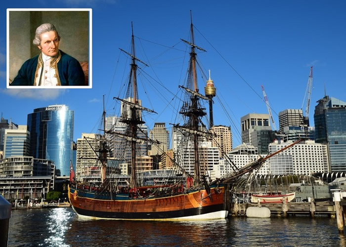 复制奋进号将于明年展开环澳之旅，以纪念库克船长（小图）抵达澳洲。