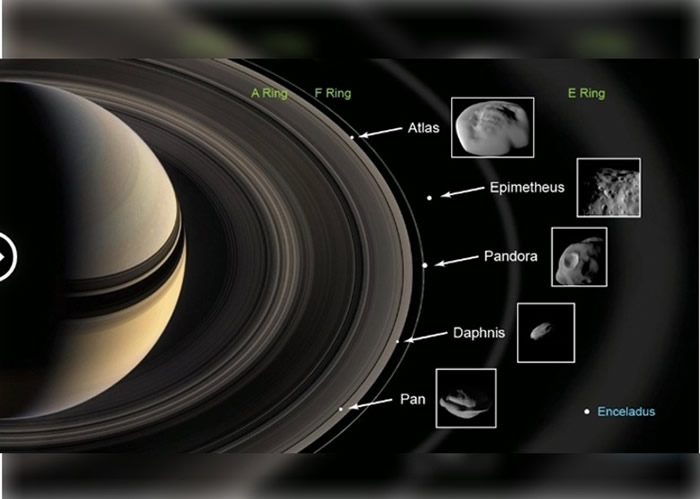 NASA公布卡西尼号近距离观测到的土星环5颗小卫星