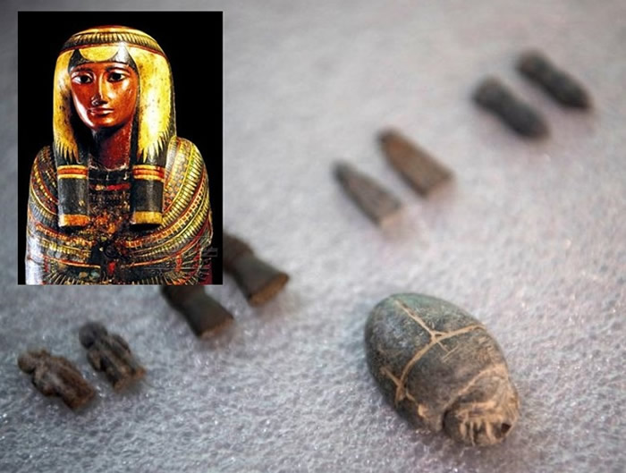 Sha-amun-en-su(小图)的甲虫形状护身符完好无缺。