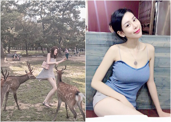 台湾人气美女Vicky Chen在日本奈良喂鹿被咬住裙子 网民笑称:很懂吃