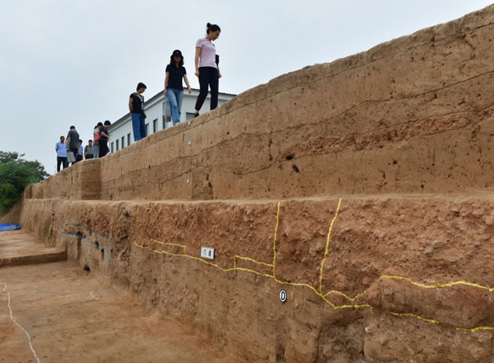 与会专家学者参观考察河南巩义双槐树遗址(新华社记者 李贺 8月27日摄)。