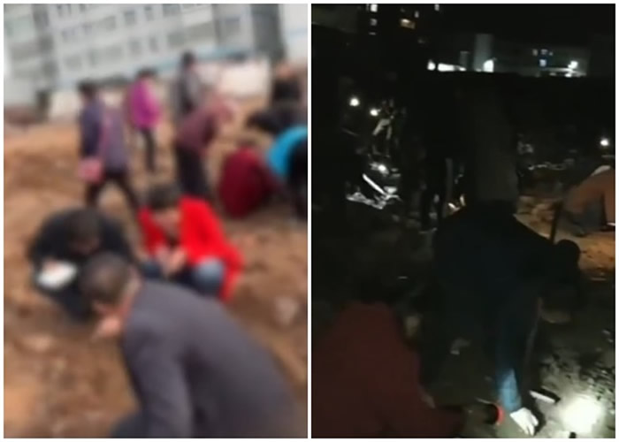 甘肃省平凉市工地挖出疑似清朝古钱币 民众涌至连夜“淘金”