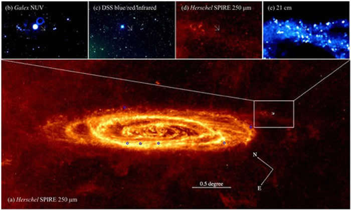 ͬͼƬµLAMOST J0037+4016a) Herschel SPIRE 250΢ԶͼͼɫȦʾM31֪λãɫΪLA