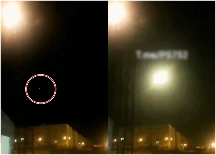 影片拍到导弹(左图红圈)击中客机(右图)。