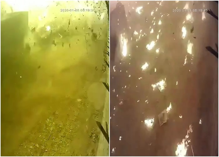 客机撞落地面时,碎片四散,现场出现多个火头。