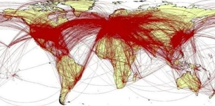 新冠肺炎!英国南汉普顿大学模拟6万名武汉人封城前移动路线 足迹遍布全球382城市