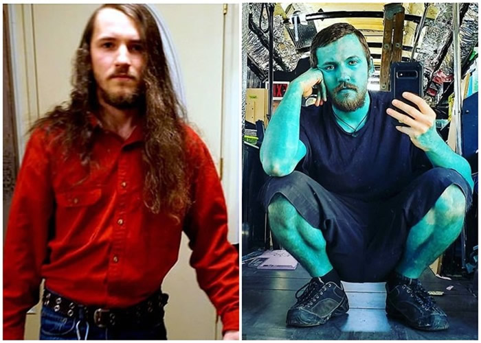 加拿大安大略省26岁男子Donnie Snider爱上人体艺术 竟将全身纹成蓝色