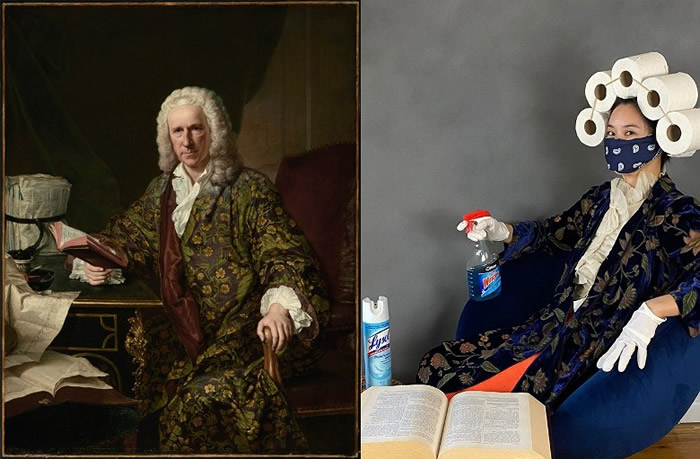 网民将古典名画(左图)加入写实元素(右图)重现。