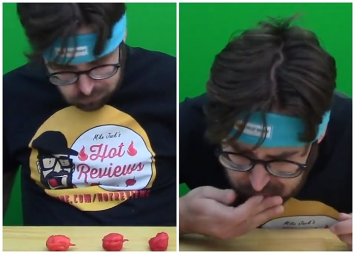 加拿大男子Mike Jack在10秒内连续进食3只卡罗莱纳死神辣椒 打破健力士世界纪录