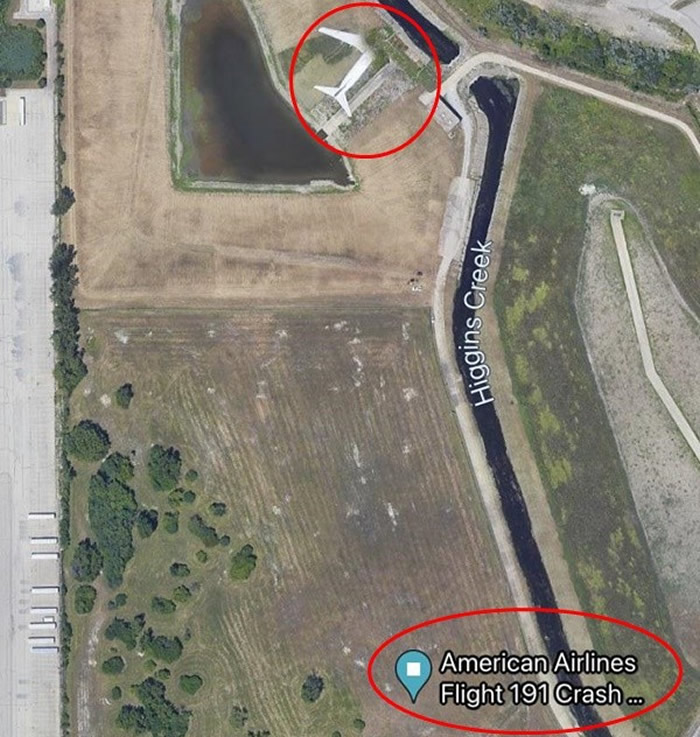 外国Google地图网友在1979年美国航空191号航班空难地点附近发现“幽灵飞机”