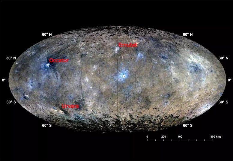 矮行星谷神星的Urvara陨石坑发现盐沉积物和有机化合物