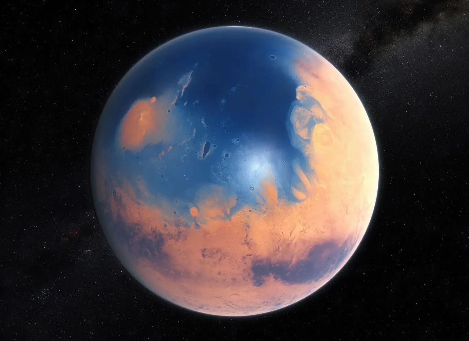 新研究显示火星早期是湿润的 浓密的大气层使海洋存在了数百万年