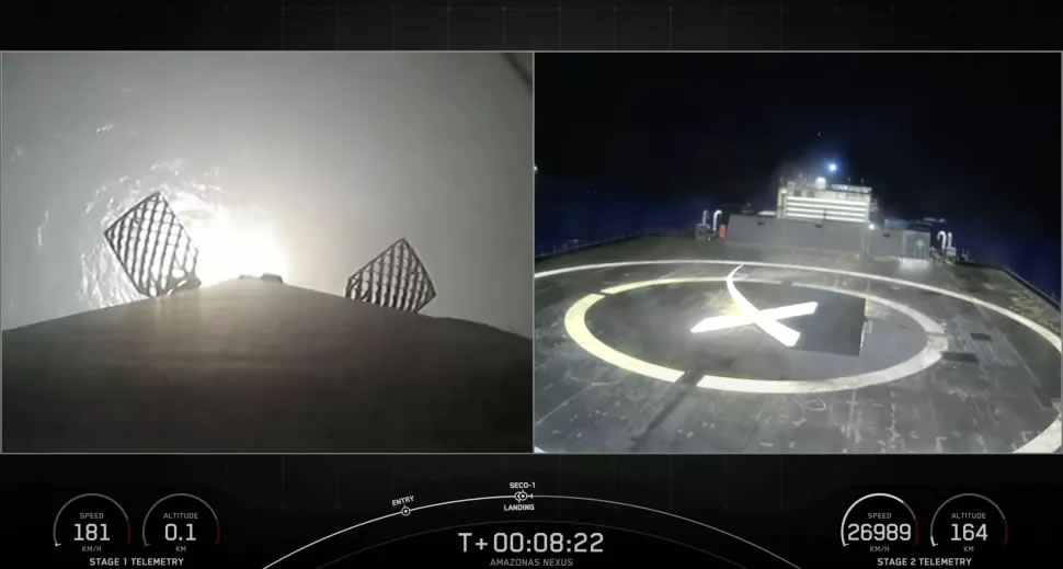 SpaceX发射大型电信卫星，将火箭降落在海上