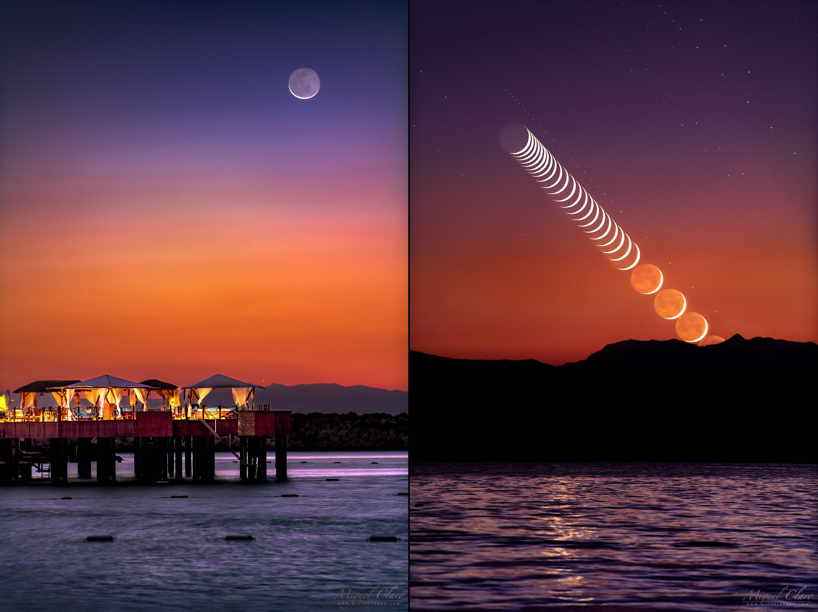 令人难以置信的延时摄影系列中，新月闪耀着“地球的光芒”