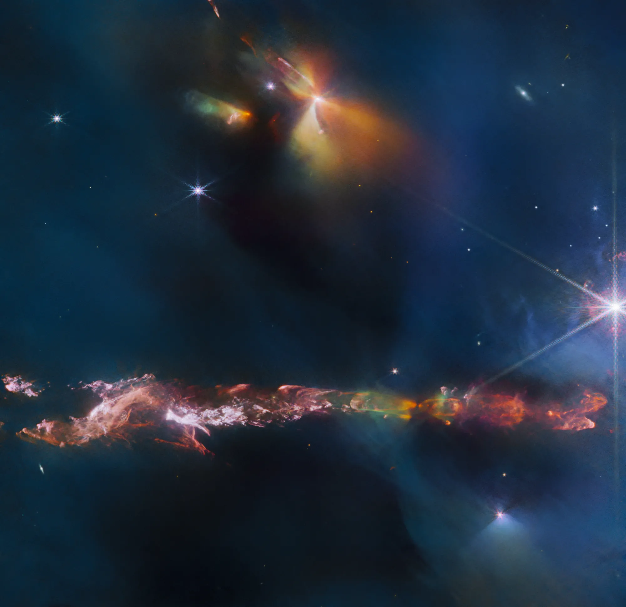 詹姆斯·韦伯太空望远镜拍摄英仙座原恒星赫比格哈罗天体797 (HH 797)的复杂细节