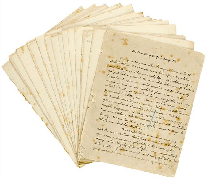 经典侦探小说福尔摩斯作者柯南道尔多份手稿在美国纽约拍卖